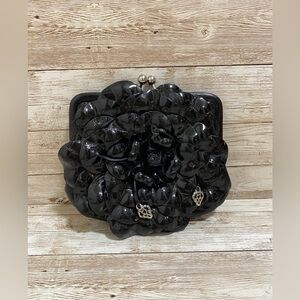 Brighton Purse Small Black Patent Leather Flower Floral Lining